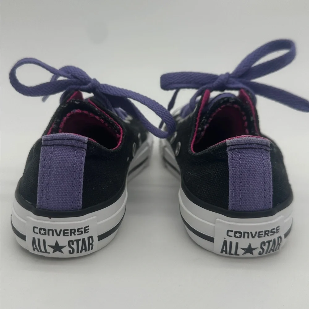 Converse All Star Junior Size 11 Sneaker Shoes Double Tongue Black/Purple Canvas